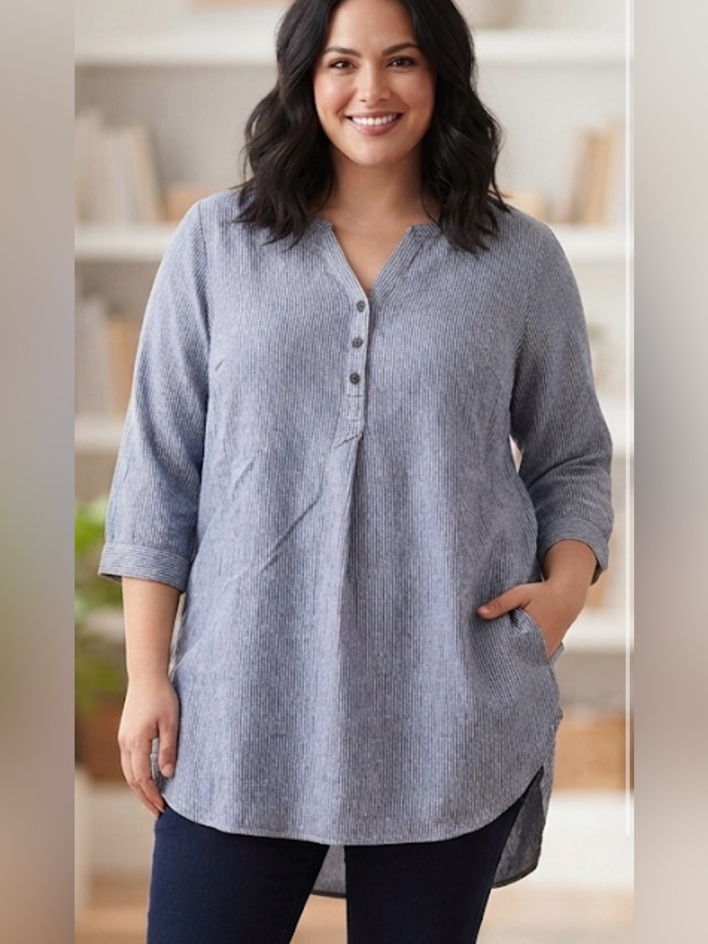 ellos white-Gray Ribbed Henley Tunic Camisole